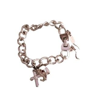 Vintage silver tone classic Monet charm bracelet 6" heart cross anchor charms